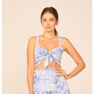 Ocean Drive Smocked Back Tie Front Tank Size Large Crop Festival Boho Bohemian